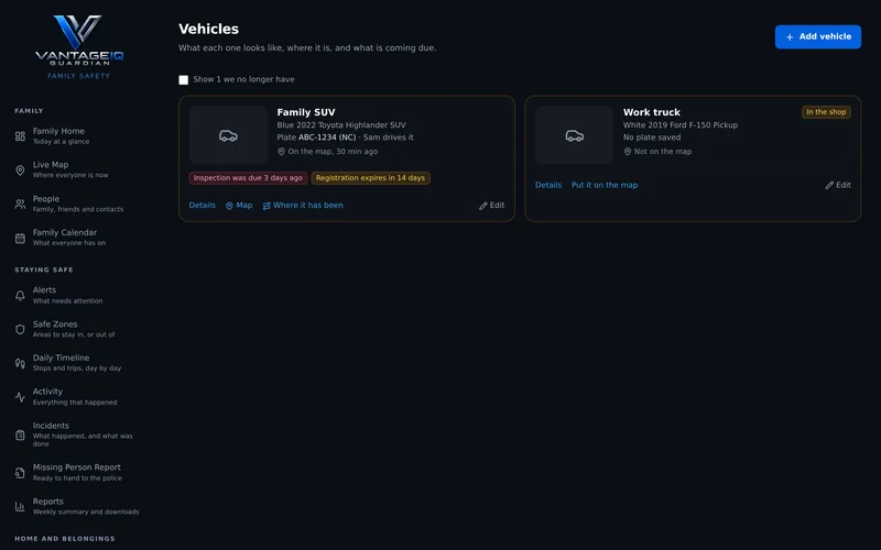 Two vehicles with their plates and upcoming dates